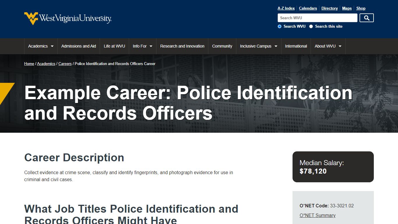 Example Career: Police Identification and Records Officers