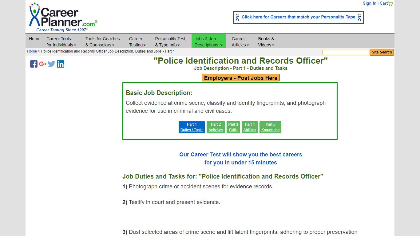 Police Identification and Records Officer Job Description